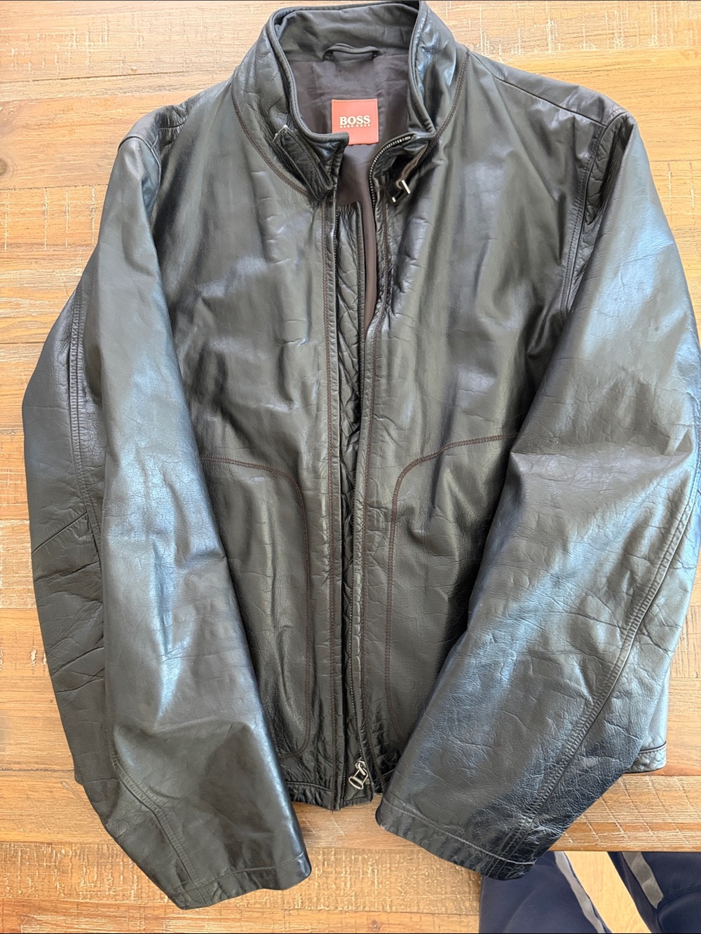 BOSS Black Leather Bomber Jacket